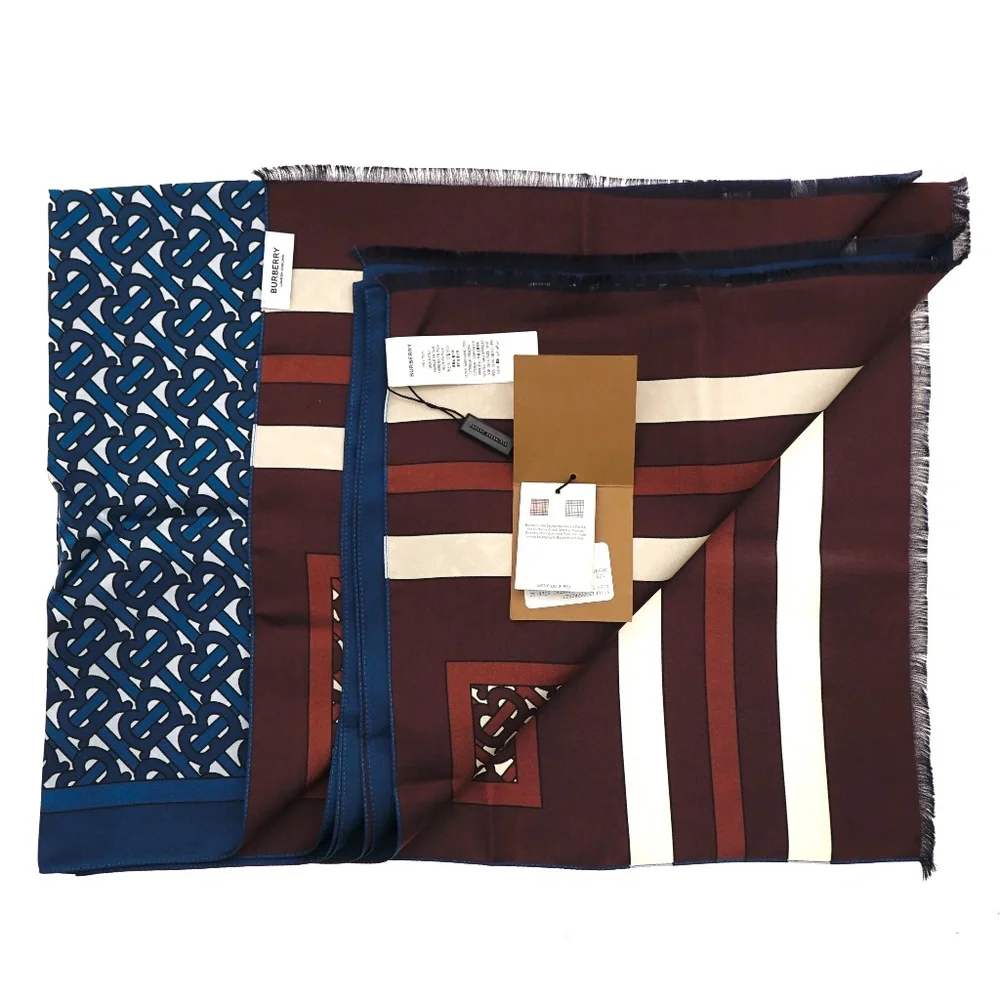 Burberry Scarf Double Printed Reversible 100% Silk New